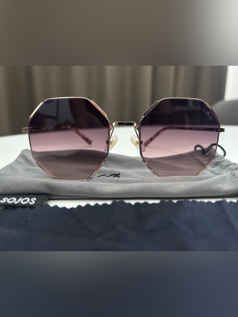 Women's Hexagon Gradient Brown Sunglasses with Gold Frame - Sojos